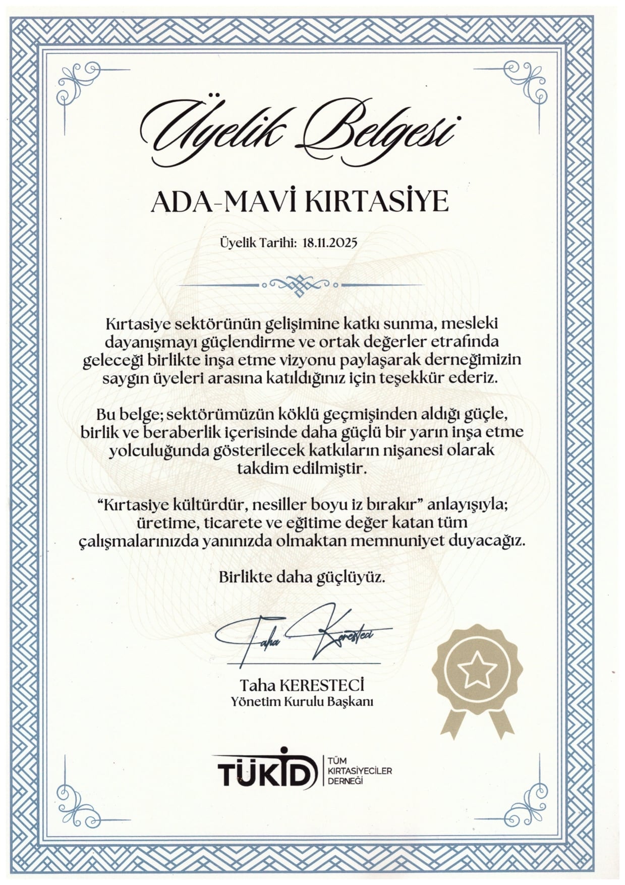 Üyelik Belgesi