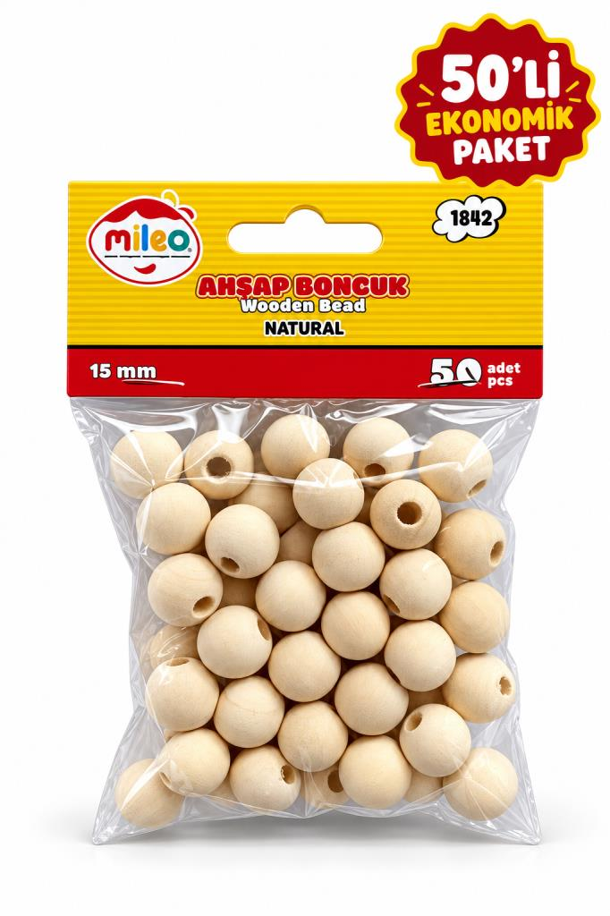 MILEO AHSAP BONCUK 15mm NATUREL 50 LI 1842