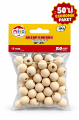MILEO AHSAP BONCUK 15mm NATUREL 50 LI 1842