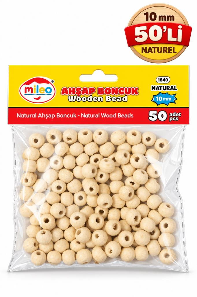 MILEO AHSAP BONCUK 10mm NATUREL 50 LI 1840