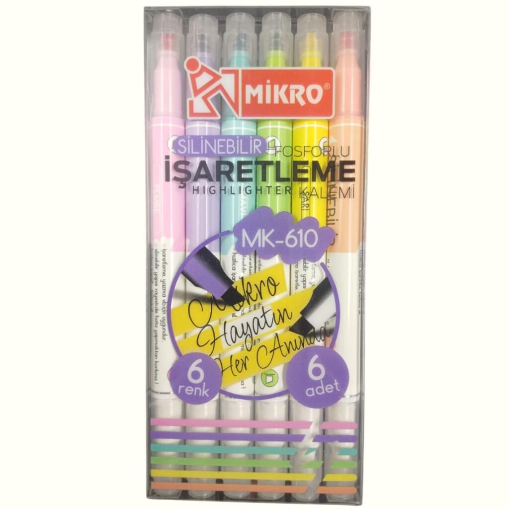 MIKRO MK-610-24 SILINEBILIR FOSFORLU KALEM 6 LI