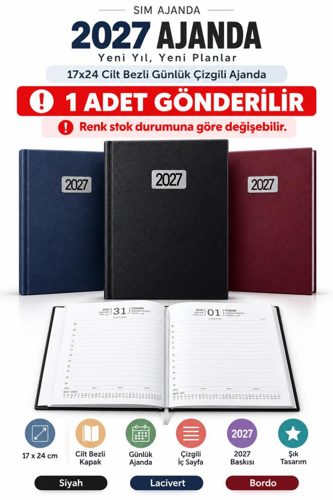SIM 17x24 CILT BEZLI GUNLUK CIZGILI AJANDA 2027