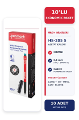 PENMARK ASETAT KALEMI S KIRMIZI HS-205 10 LU KUTU