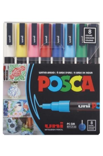 UNI POSCA MARKORU PC-3M/8C 0.9-1.3 ANA RENK 8 LI