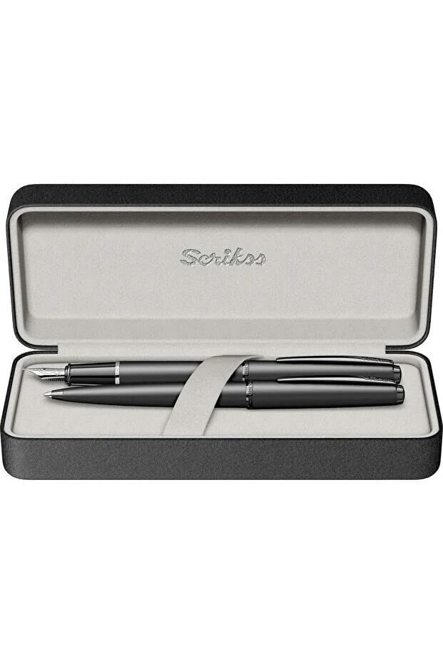 Scrikss Metropolis 78MB Dolma Kalem & Tükenmez Kalem Takımı – M Uç Mat Siyah | OfficeMate