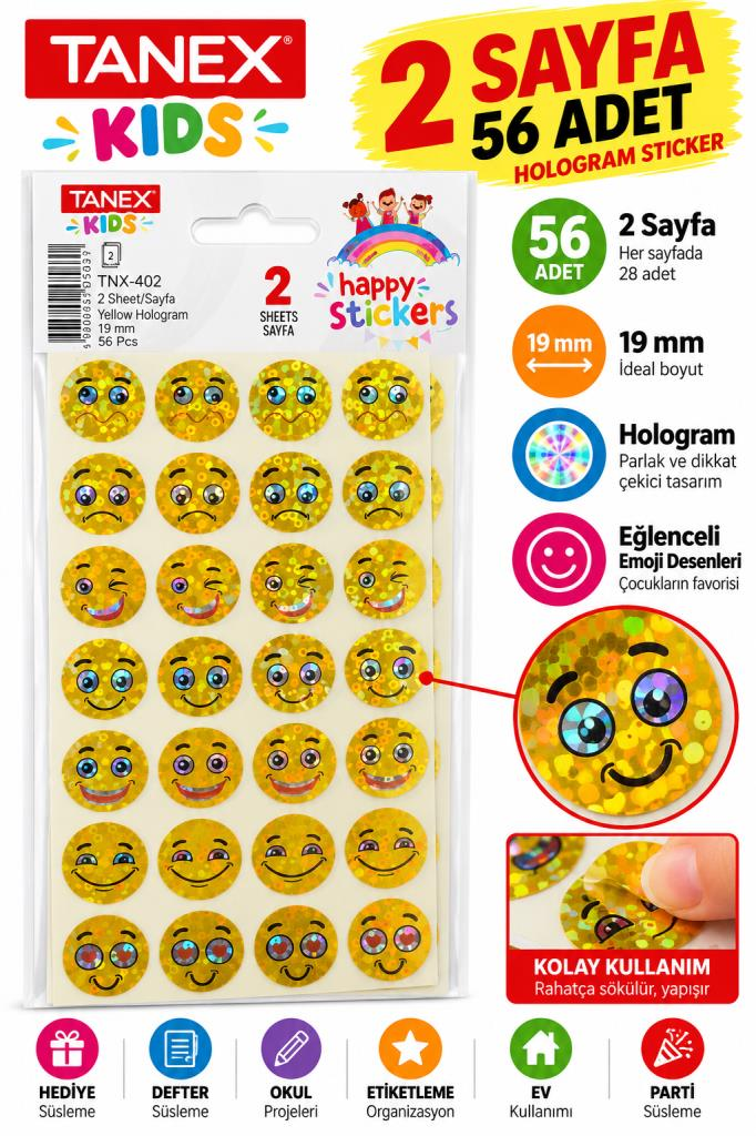 TANEX TNX-402 EMOJI SARI HOLOGRAM ETIKET 2 AD.