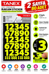 TANEX RAKAM ETIKETI 23mm FLO SARI 2 ADET STC-557