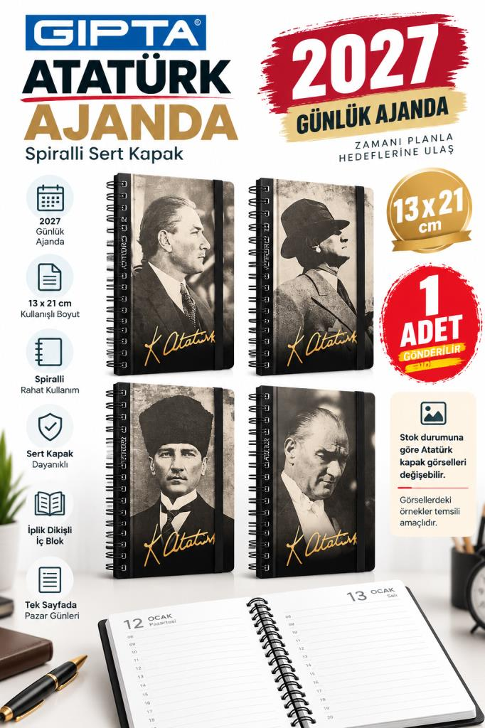 GIPTA AJANDA ATATURK 13X21 SPR.SERT KAPAK 139 2027