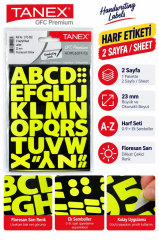 TANEX HARF ETIKETI 23mm FLO SARI 2 ADET STC-552