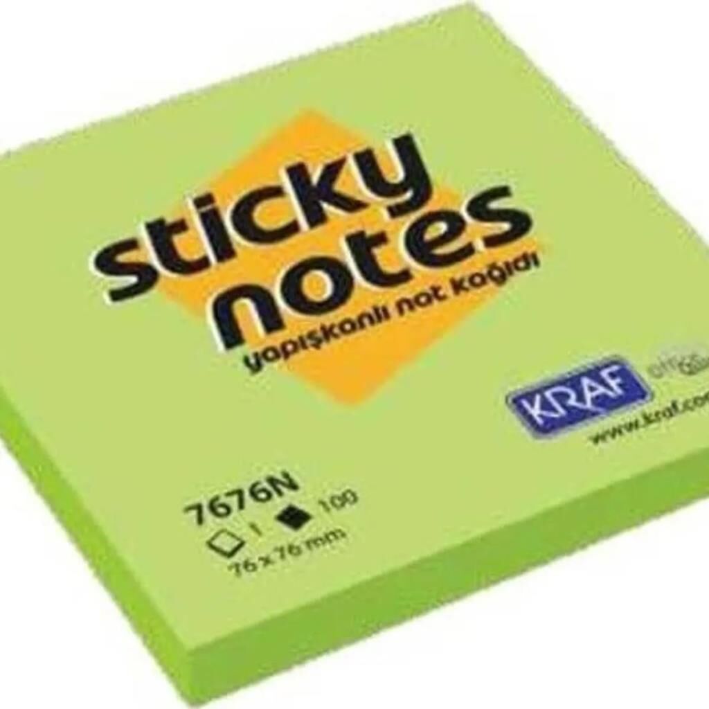 KRAF YAPISKANLI NOT KAGIDI 76X76 NEON YESIL 7676N-