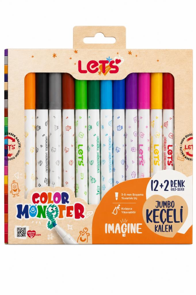 LETS 12+2 RENK(SILVER+GOLD) JUMBO KECELI KALEM