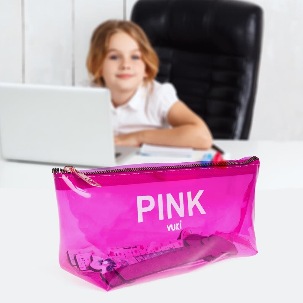 VUKI SEFFAF KALEM CANTASI UCGEN PEMBE VK-0115-06