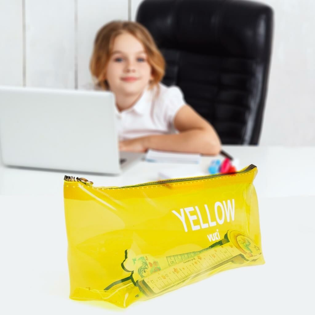 VUKI SEFFAF KALEM CANTASI UCGEN SARI VK-0115-05