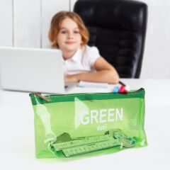 VUKI SEFFAF KALEM CANTASI UCGEN YESIL VK-0115-07