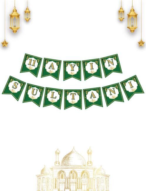 Ramazan 11 Ayın Sultanı Karton Banner Yazı Süsleme – Yeşil Gold Dekor Parti Afişi
