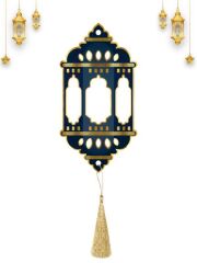 Ramazan Kandil Feneri Varaklı Püsküllü Süs Seti 3’lü – 25 cm Dekoratif Asma Fener – Gold Lacivert Bordo