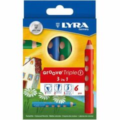 LYRA Groove Triple One 3 in 1 Boya Kalemi 6’lı Set – Sulu Boya + Kuru Boya + Mum Boya – Ergonomik