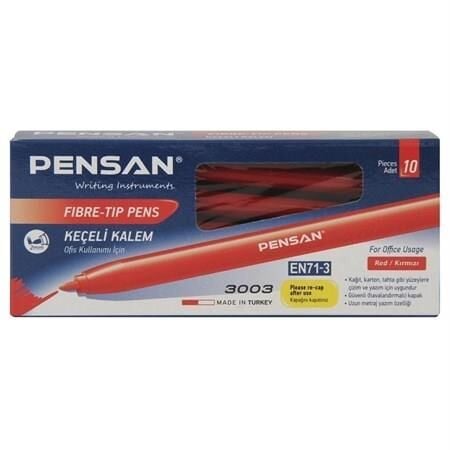 PENSAN KECELI KALEM OFIS TIPI KIRMIZI 10 LU (3003)