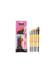 Pebeo Sentetik Düz Kesik Uçlu Fırça Seti 6'lı No:03 (0-2-4-10-12-18) Sarı Saplı Boya Fırçaları