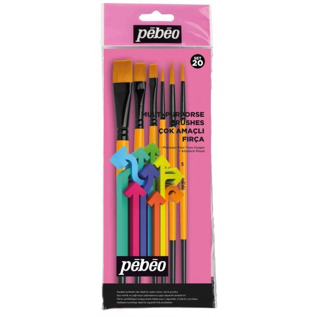 Pebeo 6'lı Bristle Fırça Seti Set-20 – Yuvarlak & Düz Kesik Uçlu, Çok Amaçlı Boya Fırçaları