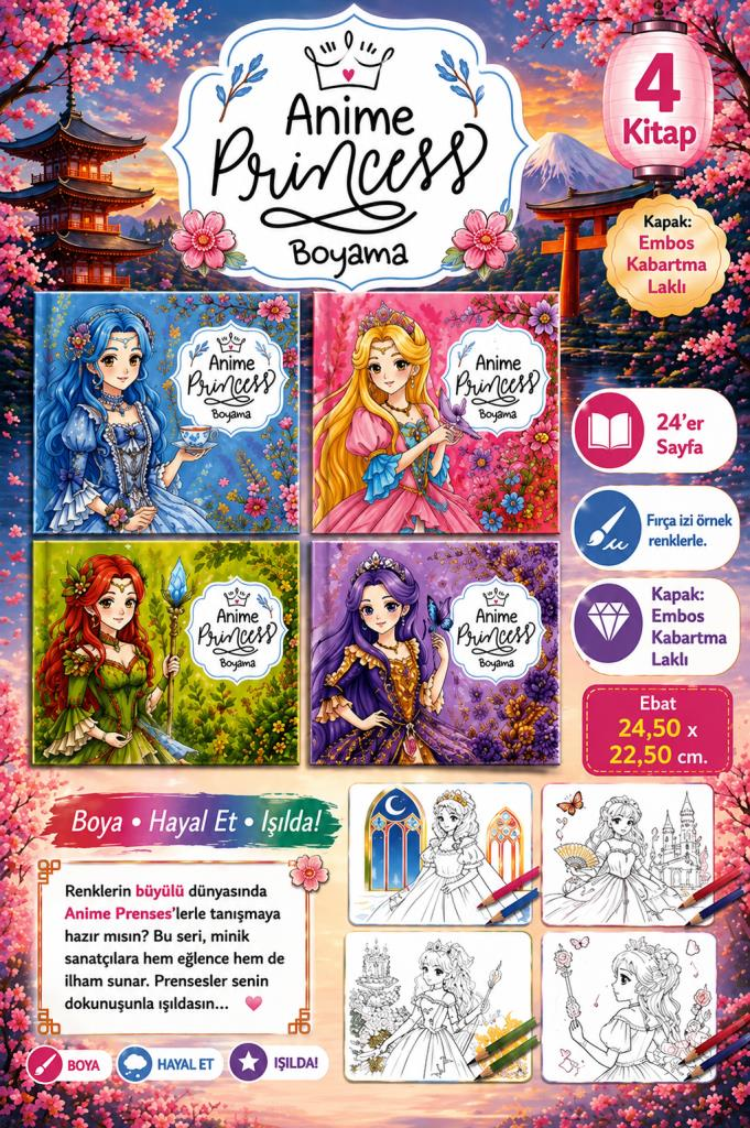4E ANIME PRINCESS BOYAMA KITABI - 4 CESIT