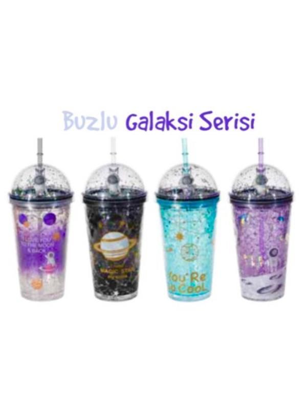 PUTI PIPETLI BARDAK 450ml BUZLU GALAXY 4 RENK