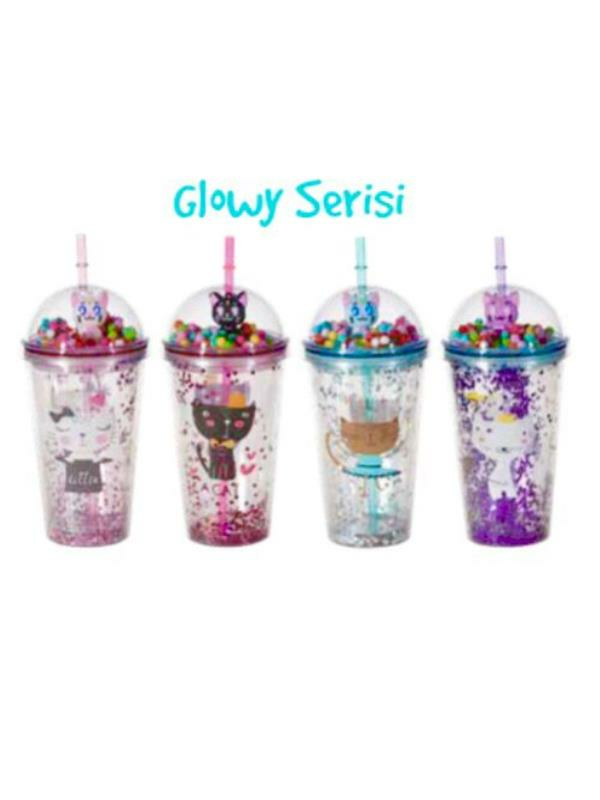 PUTI PIPETLI BARDAK 450ml GLOWY SERISI 4 RENK