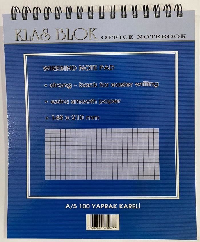 KLAS BLOKNOT A5 KARELI SPIRALLI 100 YAPRAK (0447)