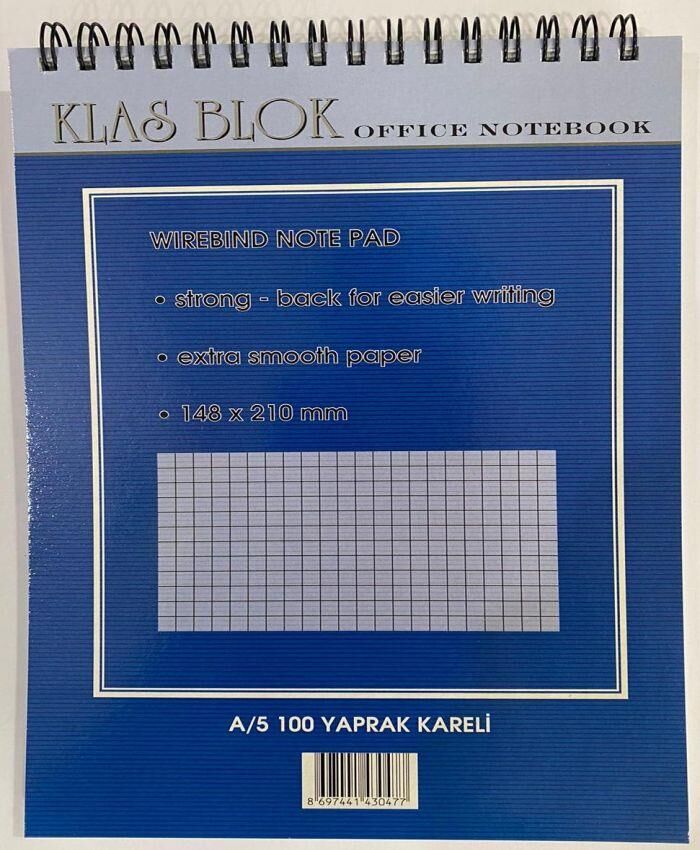 KLAS BLOKNOT A5 KARELI SPIRALLI 100 YAPRAK (0447)
