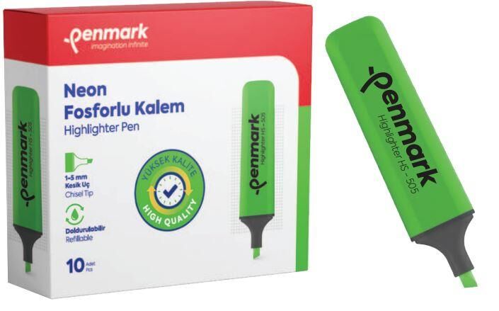 PENMARK FOSFORLU KALEM NEON YESIL 10 LU HS 505 02