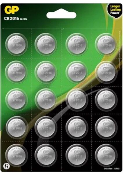 GP CR2016 3V Lityum Düğme Pil 20’li Kart (DL2016 / 2016 Uyumlu)