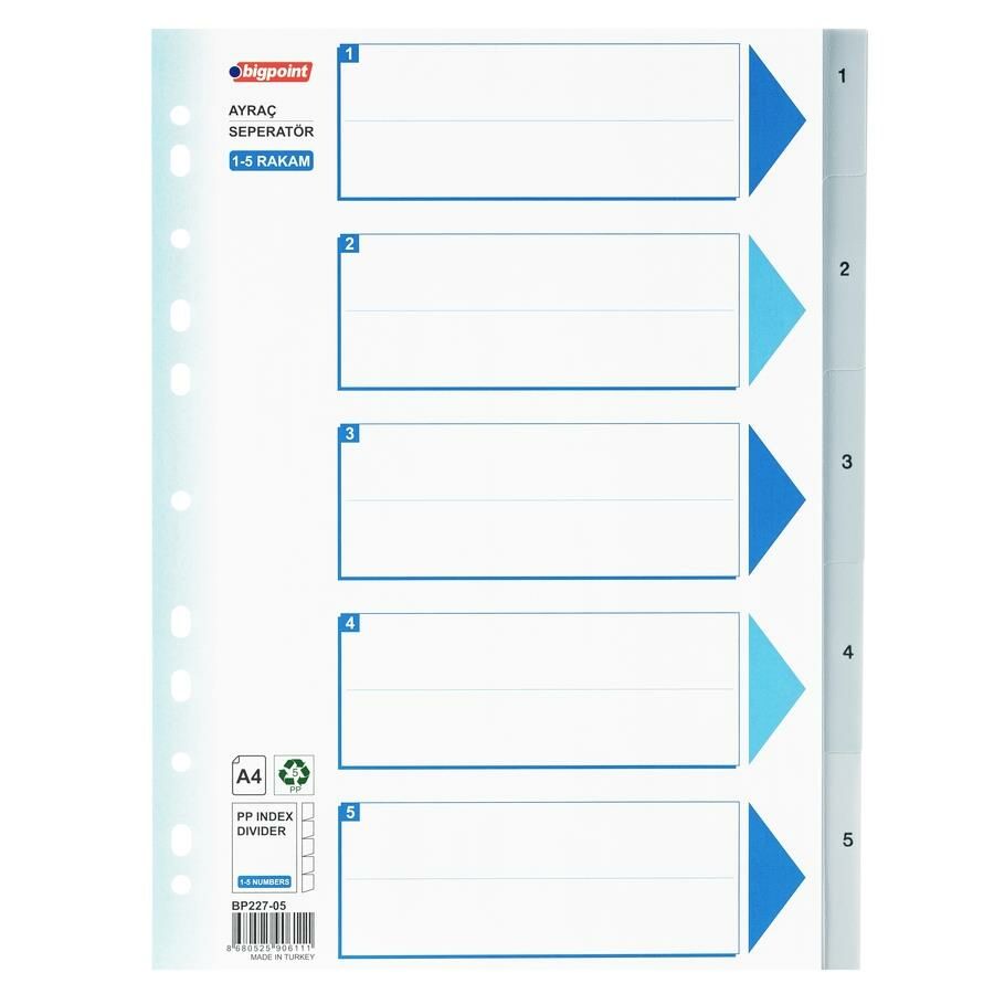 BIGPOIN SEPERATOR  PLASTIK A4 1-5 RAKAM (227-05)