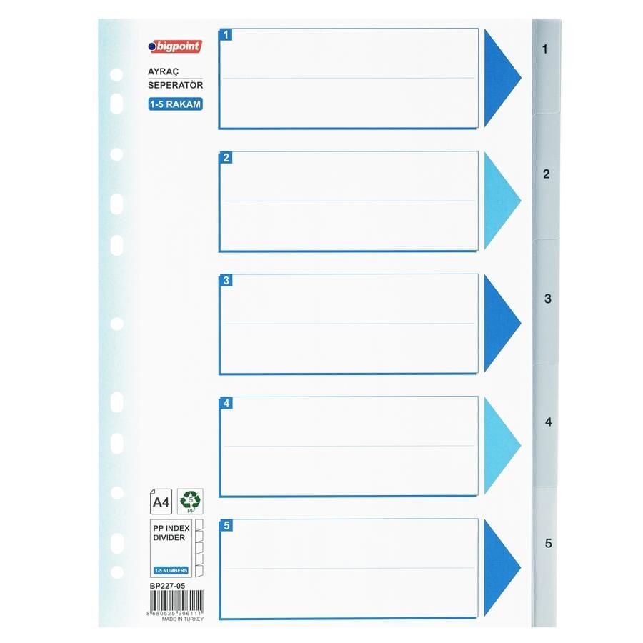 BIGPOIN SEPERATOR  PLASTIK A4 1-5 RAKAM (227-05)