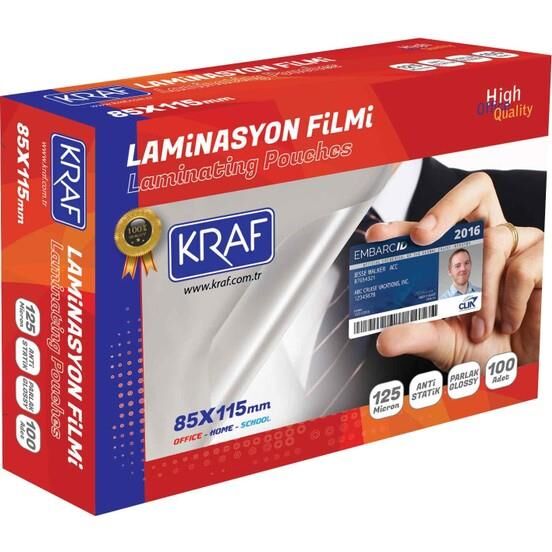 Kraf Laminasyon Filmi 85x115 mm 125 Micron Parlak Anti-Statik 100 Adet (2128)