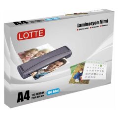 LOTTE Laminasyon Filmi A4 125 Micron 100 Adet Parlak Anti-Statik Sıcak Laminasyon (LT694)