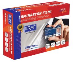 KRAF Laminasyon Filmi 78x102 mm 125 Micron Parlak Anti-Statik 100’lü – Sıcak Laminasyon Uyumlu (2127)