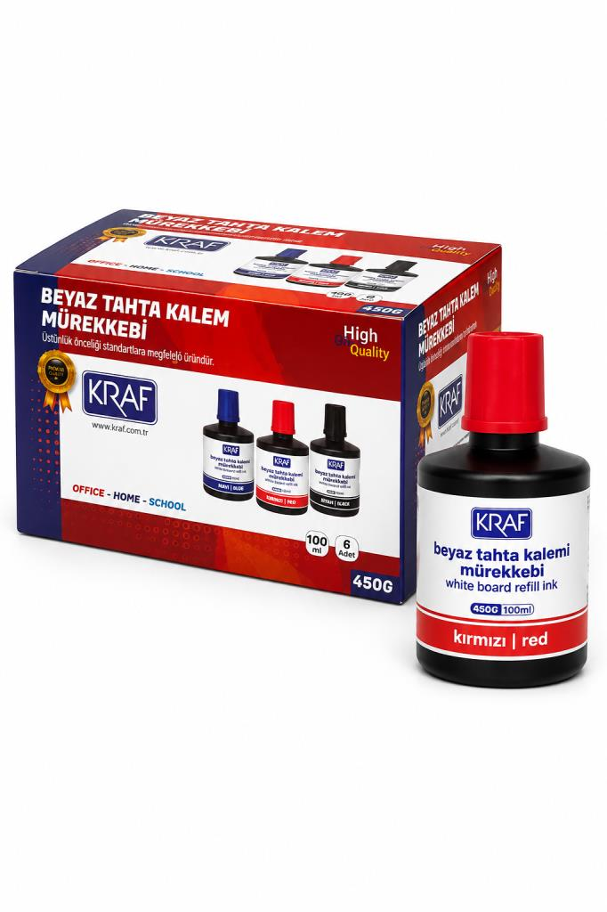 KRAF BEYAZ TAHTA MUREKKEB 100cc  KIRMIZI 6 LI KUTU