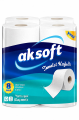 AKSOFT TUVALET KAGIDI 2 KATLI  8 LI PAKET