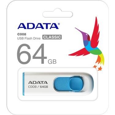 ADATA C008/64GB USB 2.0 CLASSIC WHITE+BLUE FLASH