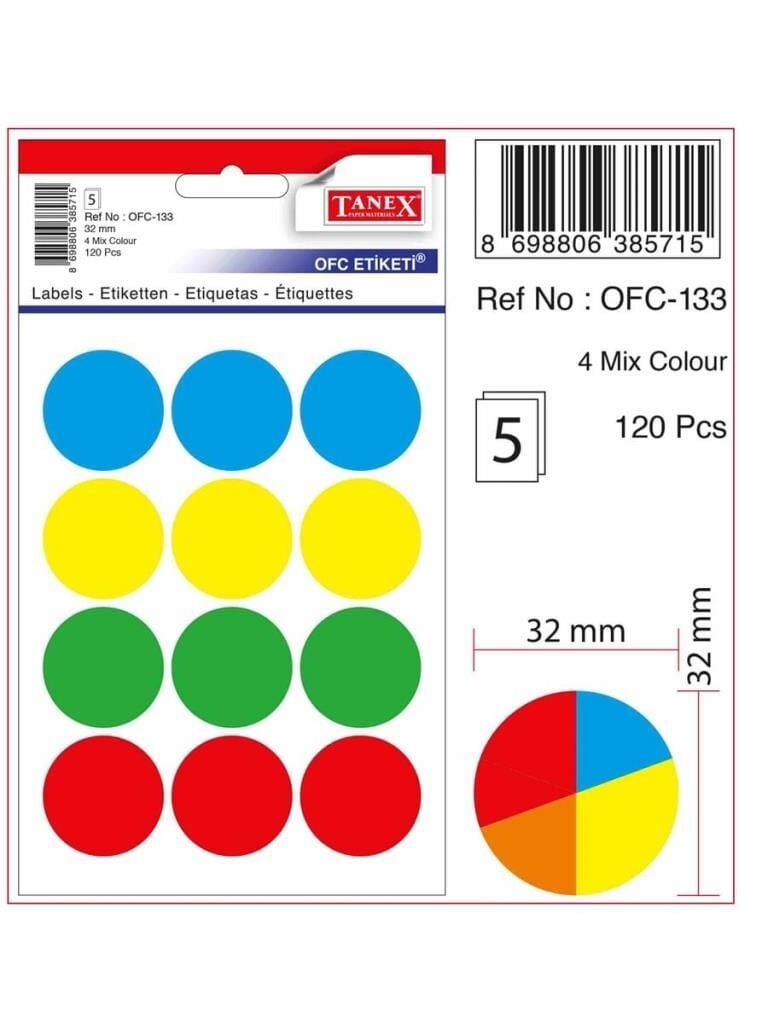 TANEX ETIKET RENKLI 32MM 120LI (133)
