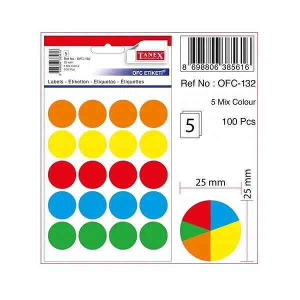 TANEX ETIKET RENKLI 25MM 200LU (132)