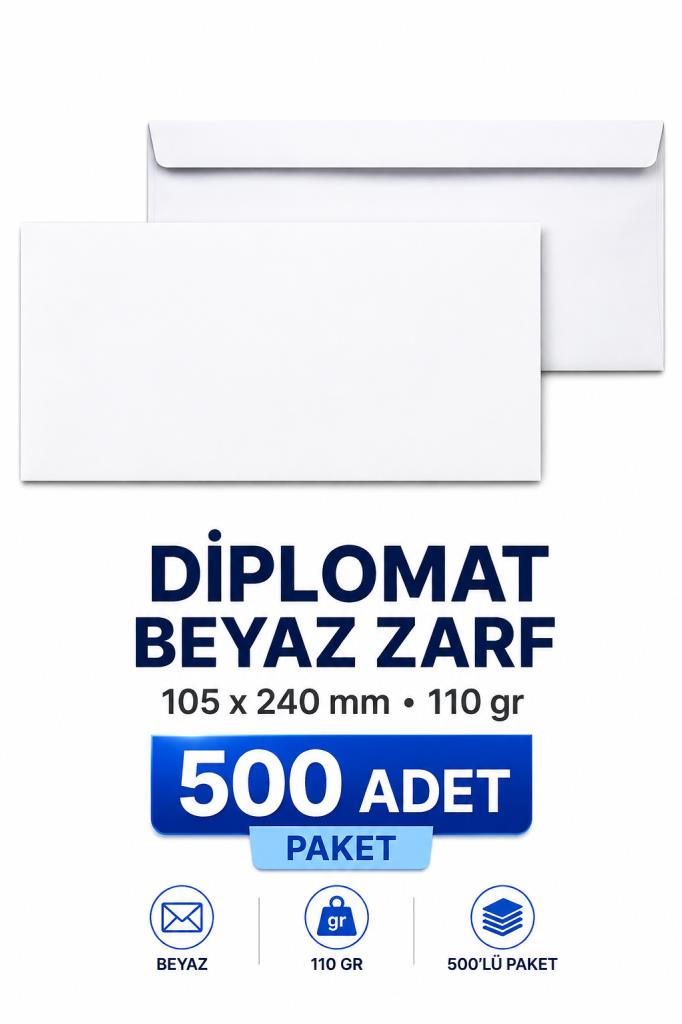 DOGAN DIPLOMAT BEYAZ ZARF 105x240 110gr.500 LU