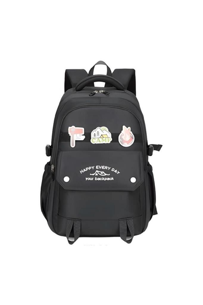 Muggle 3 Bölmeli Happy Camp Kolej Okul Sırt Çantası Siyah