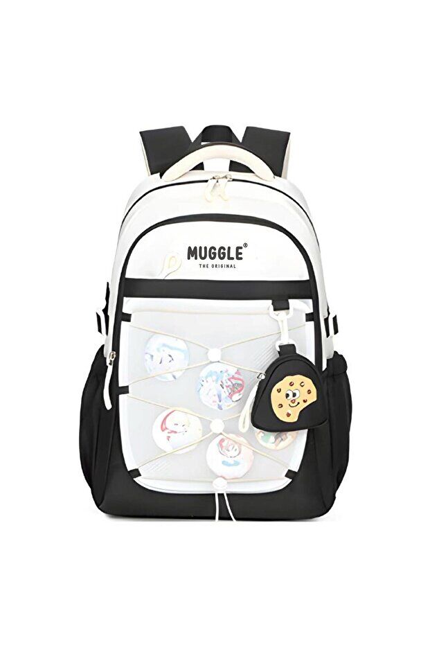 Muggle 3 Bölmeli Anime Girl Kolej Okul Sırt Çantası Siyah