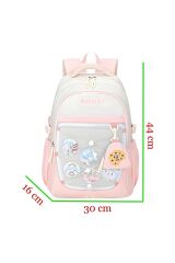 Muggle 3 Bölmeli Anime Girl Kolej Okul Sırt Çantası Pembe