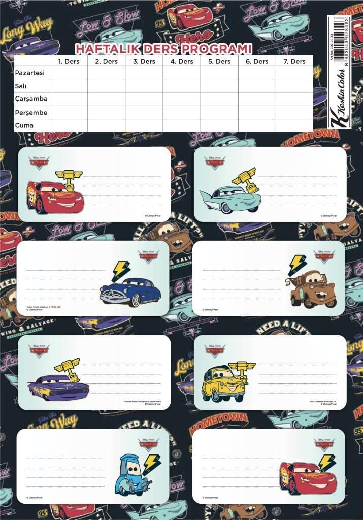 KESKIN OKUL ETIKETI CARS DERS PRG.3 LU (220130)