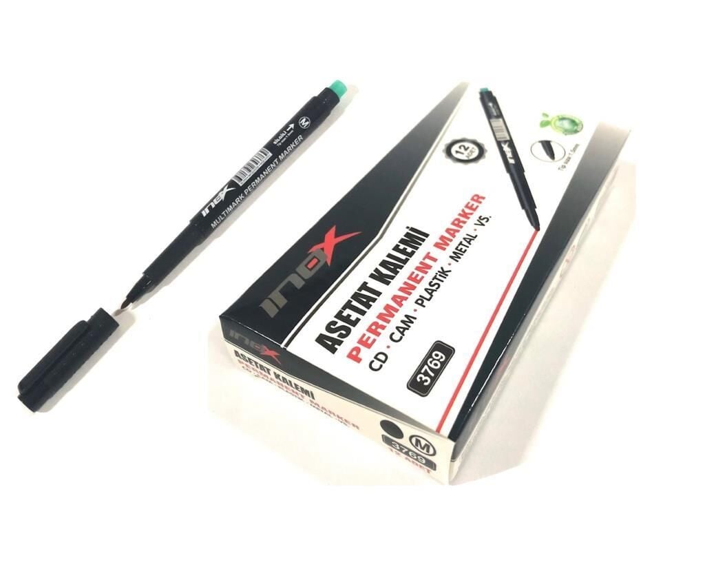 INOX  ASETAT KALEMI M SIYAH 12LI KUTU (3769)