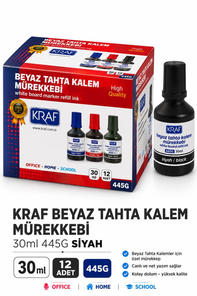 KRAF TAHTA KALEM MUREKKEBI 30 cc SIYAH 12 LI KUTU