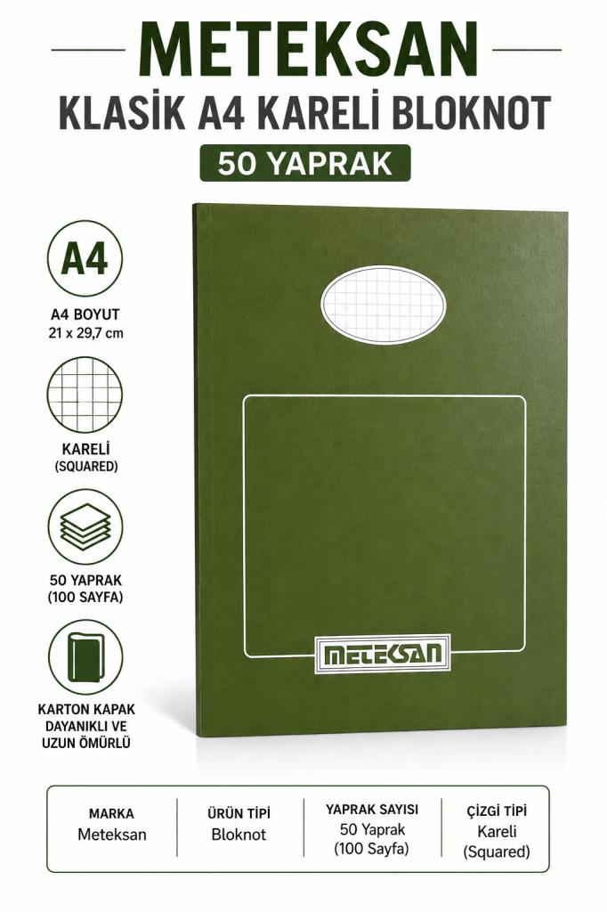 METEKSAN A4 BLOKNOT KARTON KAPAK KARELI 50 YP.