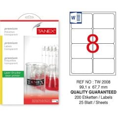 TANEX ETIKET LASER SEFFAF 99,1x67,7 25 LI(2x4=200)